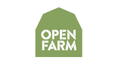 A green sign that says open farm.