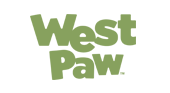 A black background with the words west paw in green.